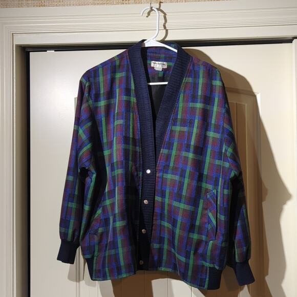 Bo Sung Plaid Snap Front Ribbed Placket, Hem, and Cuff Jacket Women's Sz XL - Picture 1 of 16